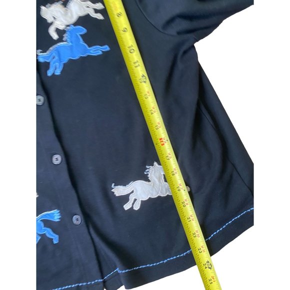 Blair Y2K Cardigan Womens Large Black Applicaque Horses Western Cowgirl Novelty - Picture 8 of 9